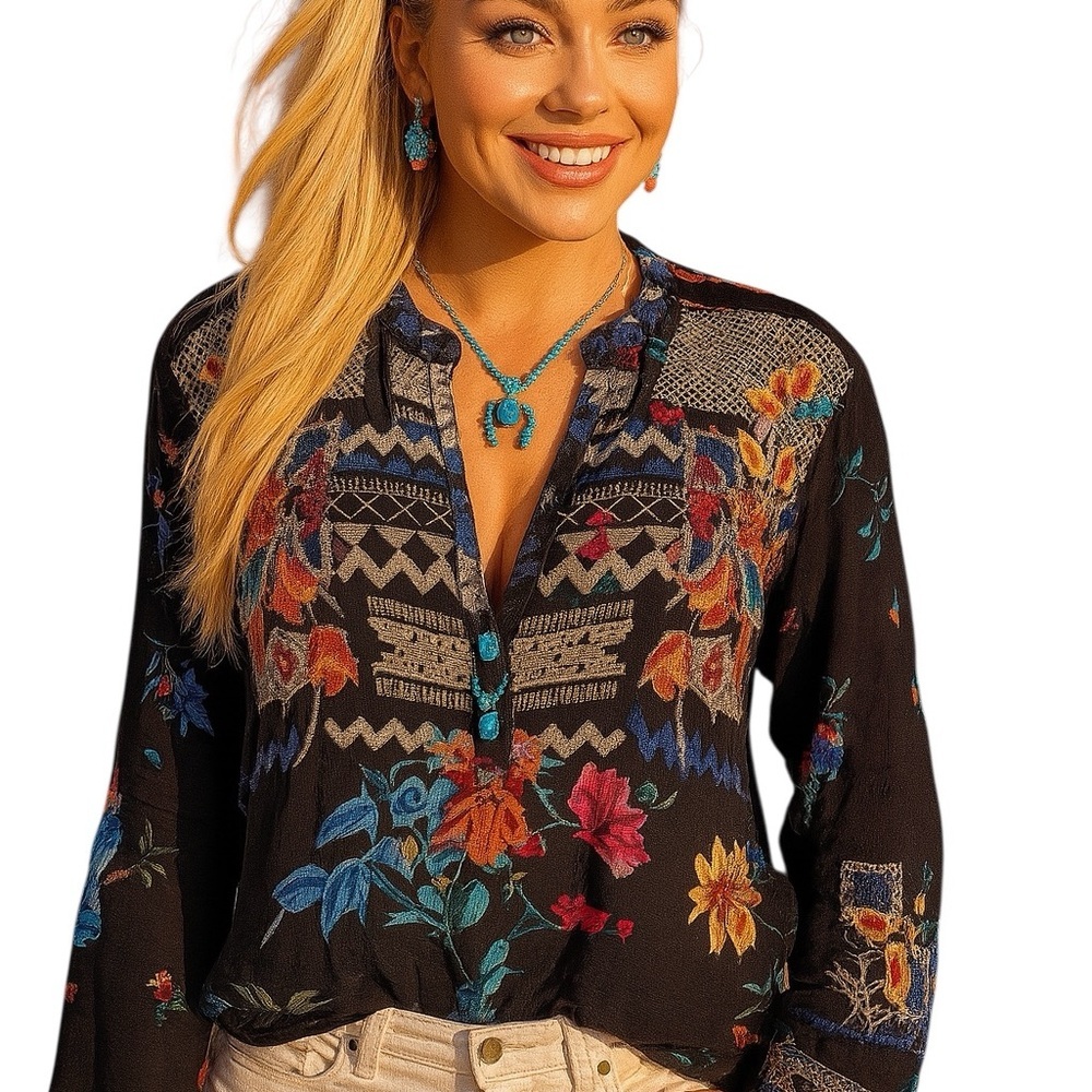 Johnny Was Veda Embroidered Blouse Silk Floral Top NWT (extremely oversi…